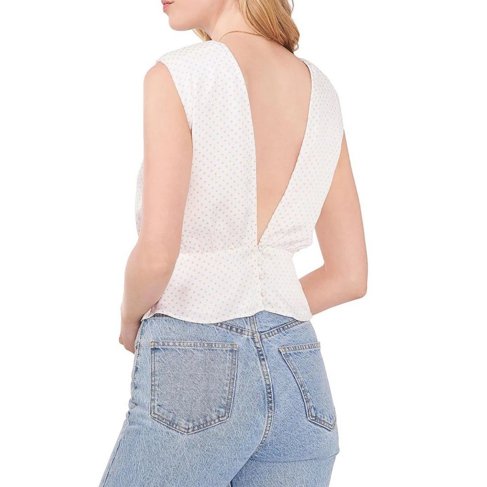 New With Tags 1.State Bon Voyage Ivory Gold Polkadot Peplum Top Size Large